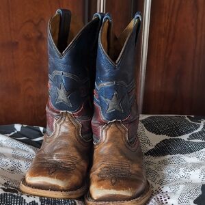 Justice Kids Tan and Blue Cowboy Boots